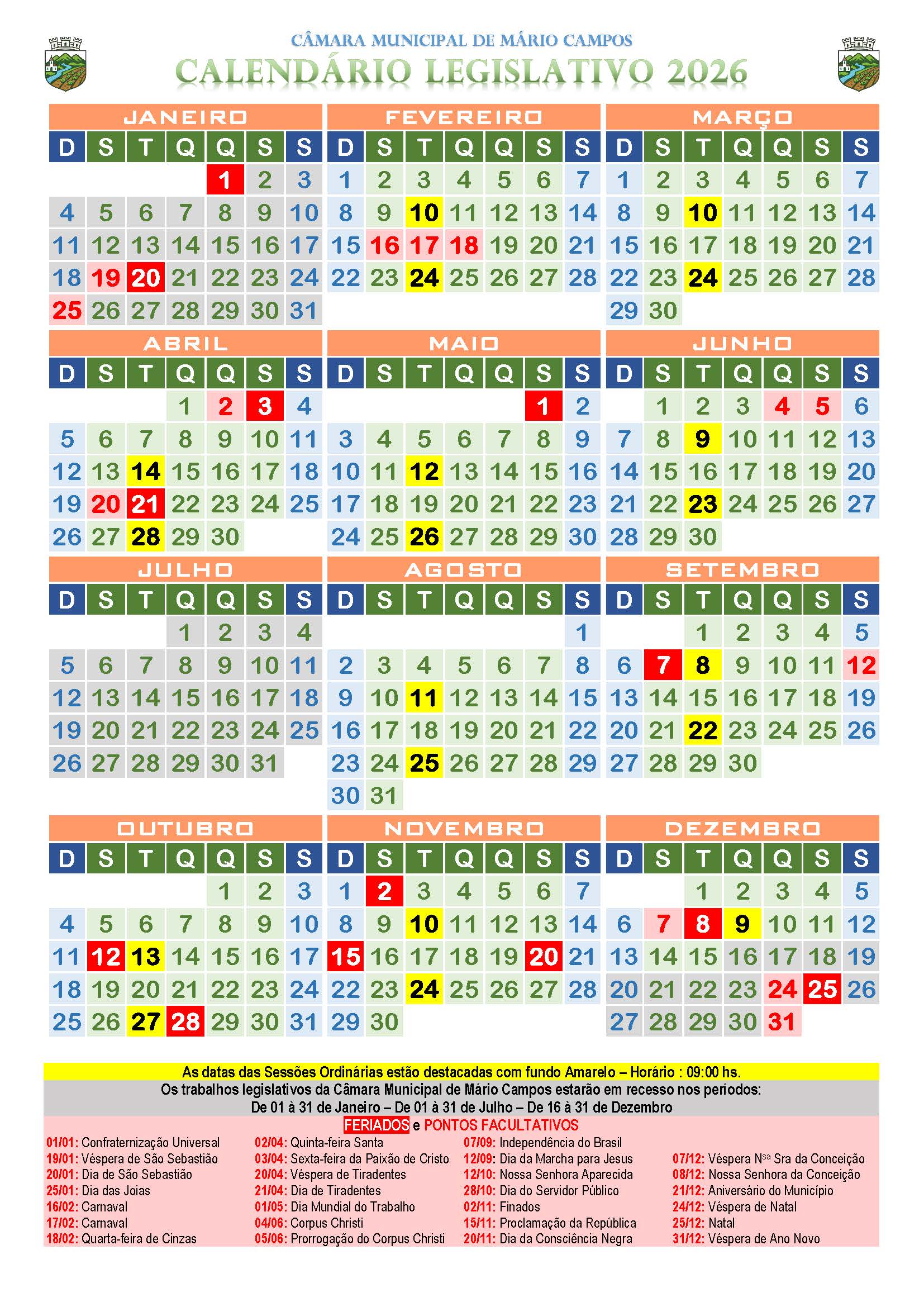 Calendário Legislativo 2026